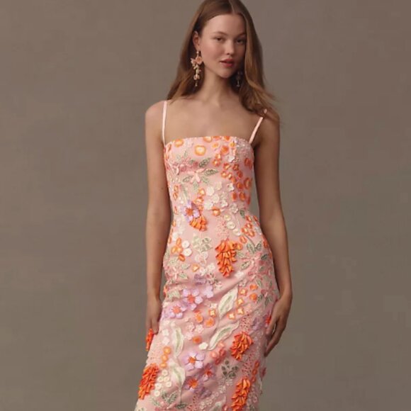 HELSI Gemma Floral Embroidered Midi Dress - Orange and Pink. NWT. - Picture 3 of 13